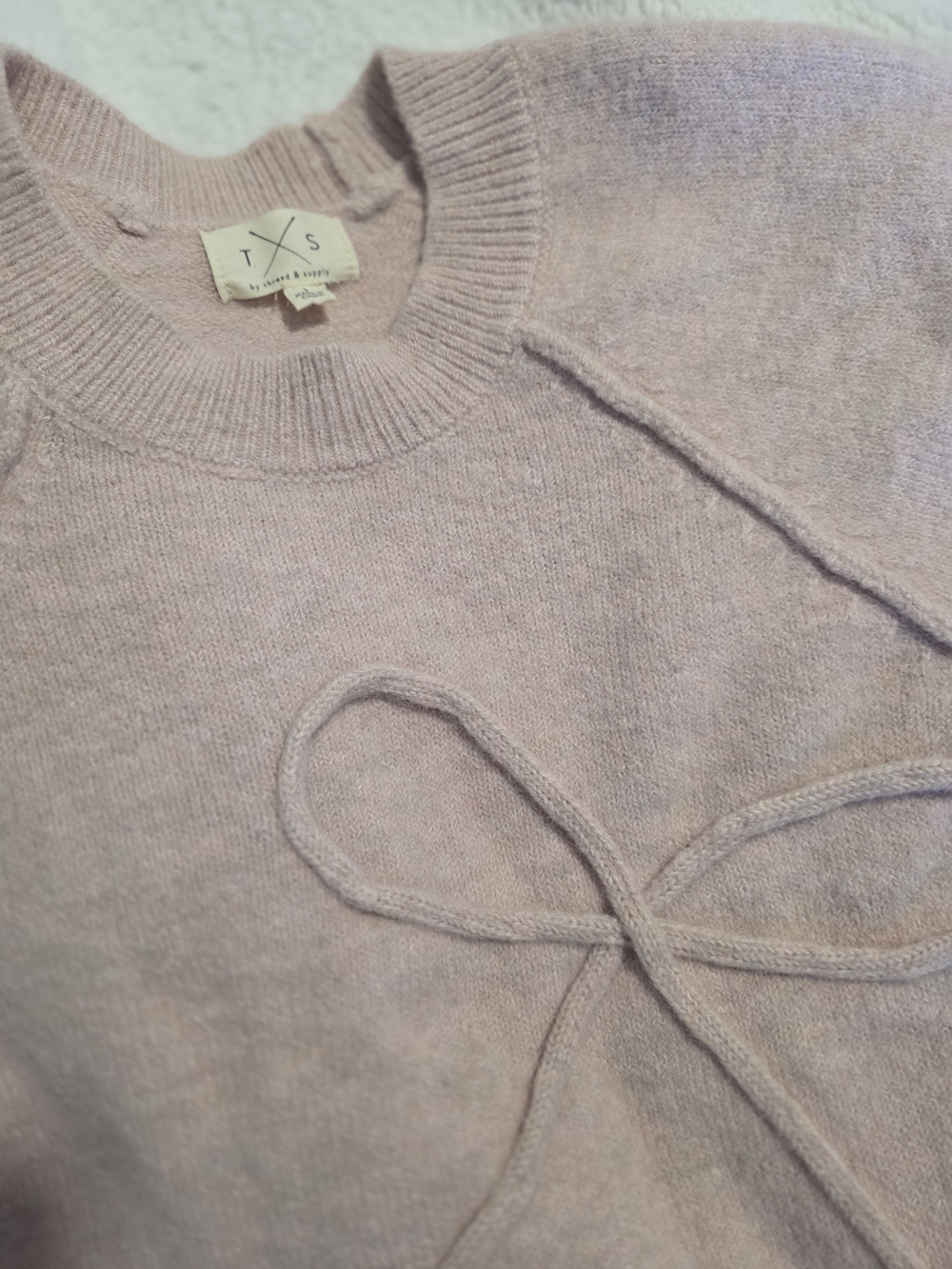 Thread & Supply Blush Pink Crewneck Sweater with Bow Detail - Picture 4 of 4